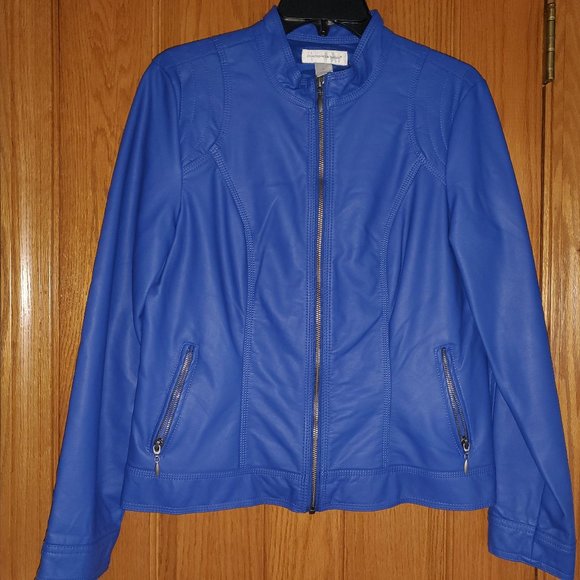 Leather like Zip up Jacket - Christopher & Banks Blue - Size Small - Picture 1 of 3